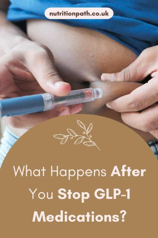 How to say no to food pushers A person injecting weight loss medication into their abdomen with text: "What Happens After You Stop GLP-1 Medications?
