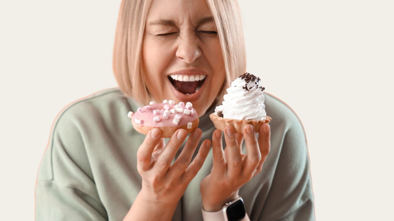 A woman with ADHD binge eating on sugar